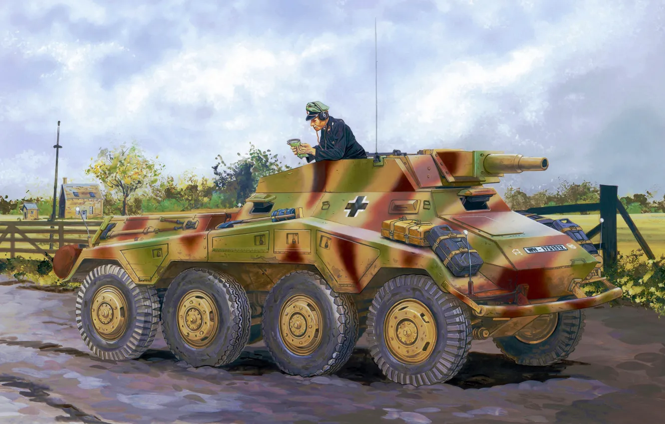 Фото обои war, art, painting, ww2, SdKfz 234