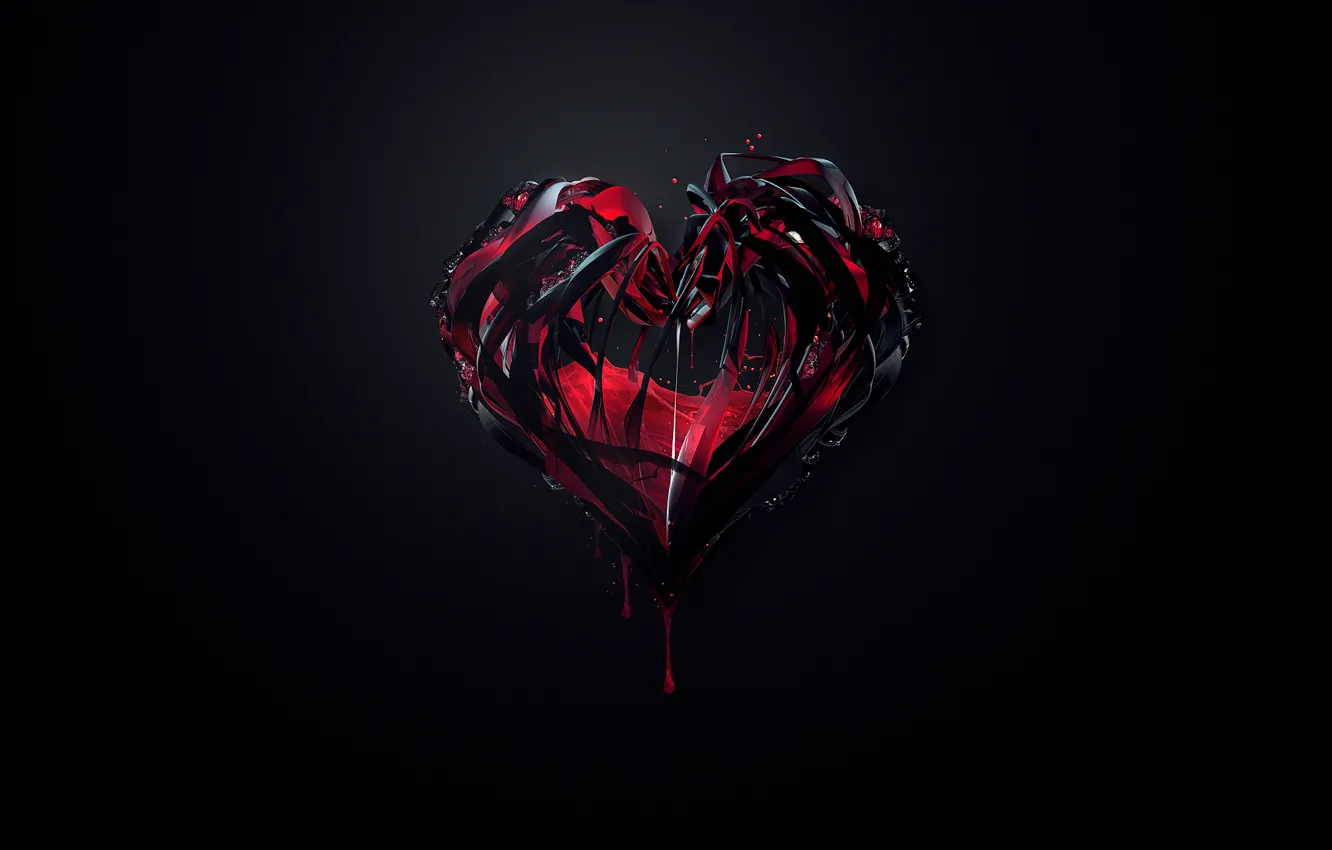 Фото обои абстракция, фон, красное, сердце, краска, чёрное, минимализм