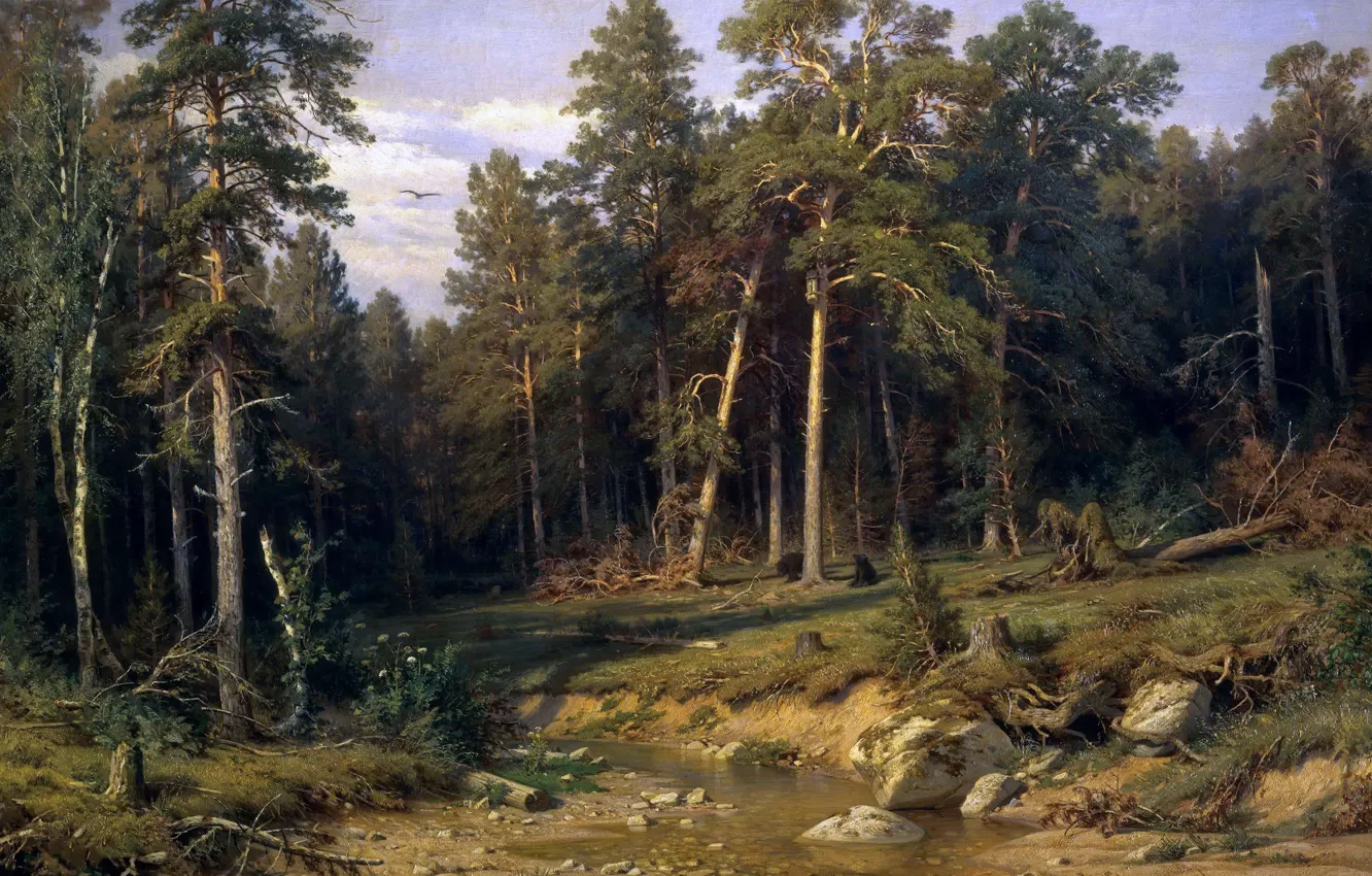 Фото обои пейзаж, природа, картина, Иван Шишкин, Сосновый Бор, Мачтовый Лес в Вятской Губернии