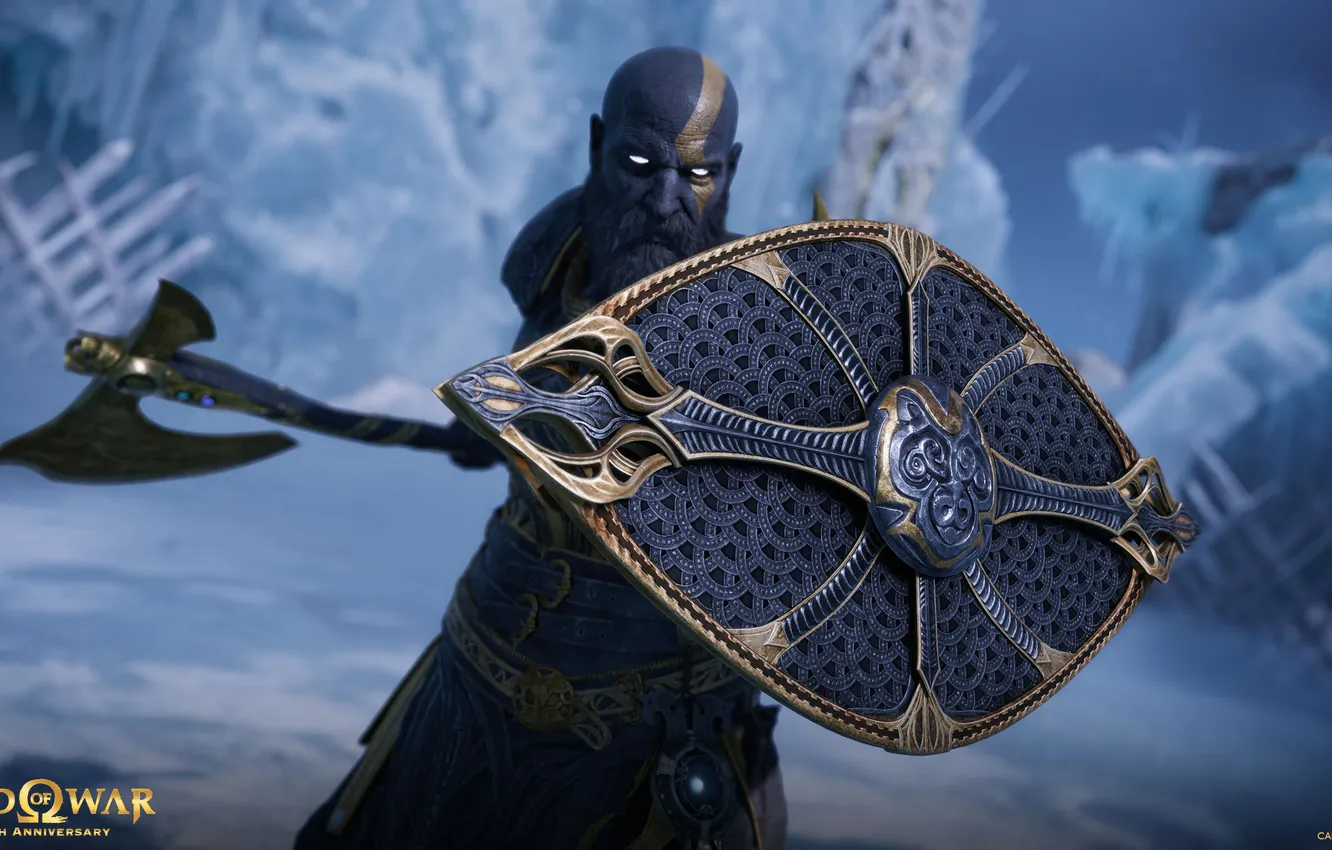 Фото обои Ragnarok, kratos, sony, viking, playstation, neve, muscular, ps4