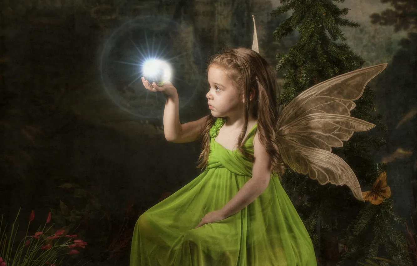 Фото обои волшебство, фея, девочка, крылышки, маленькая фея