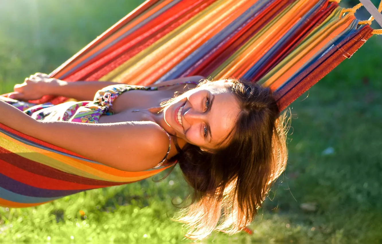 Фото обои лето, девушка, отдых, гамак