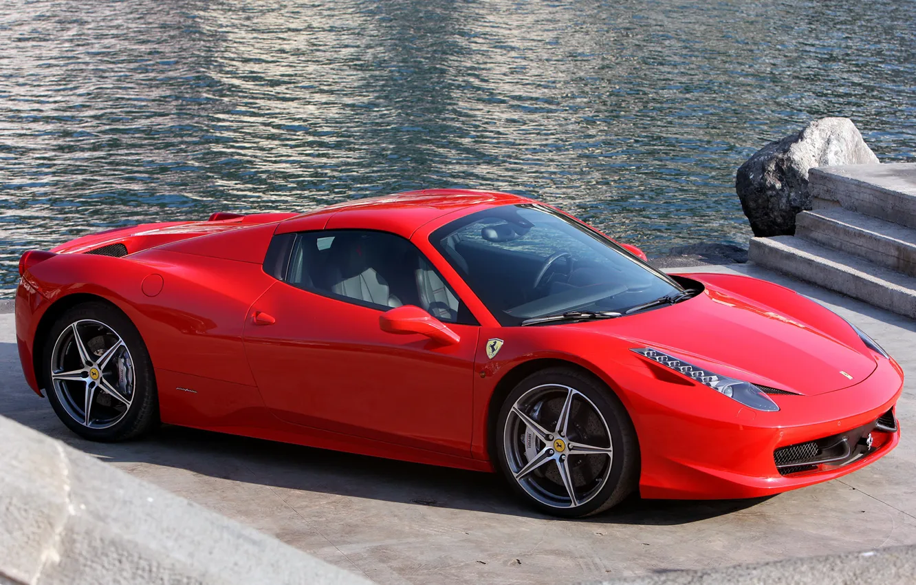 Фото обои красный, Ferrari, суперкар, red, автомобиль, Spider, 458 Italia