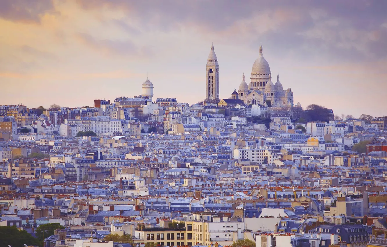 Фото обои Франция, Париж, панорама, Монмартр, базилика Сакре-Кёр