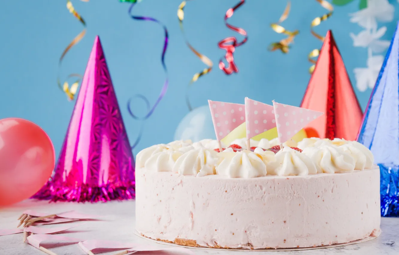 Фото обои праздник, шары, торт, день рожденье
