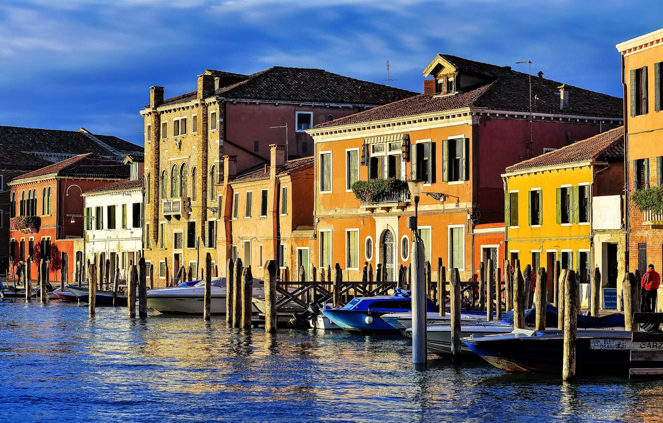 Фото обои небо, дома, Италия, Венеция, канал, остров Мурано