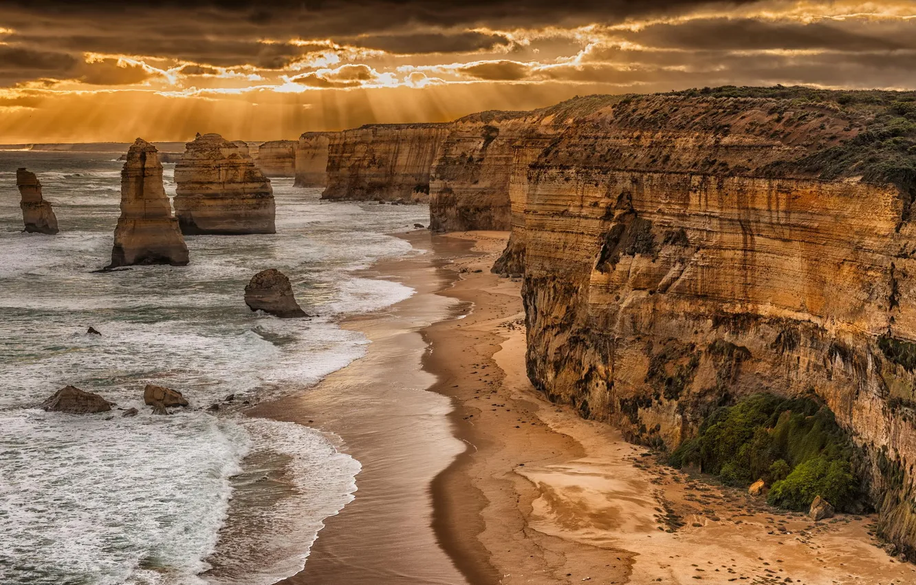 Фото обои море, пляж, пейзаж, природа, обрыв, скалы