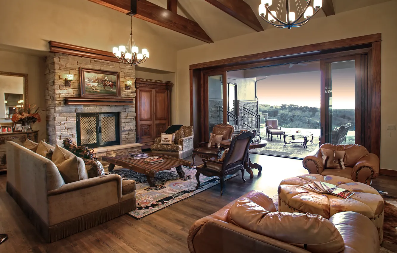 Фото обои дизайн, стиль, вилла, интерьер, камин, терраса, гостиная