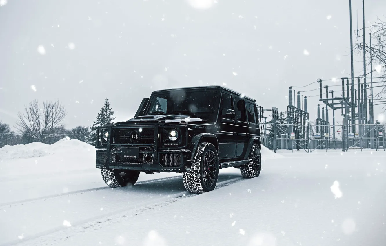 Фото обои Mercedes, Winter, AMG, Black, Snow, G63, W463