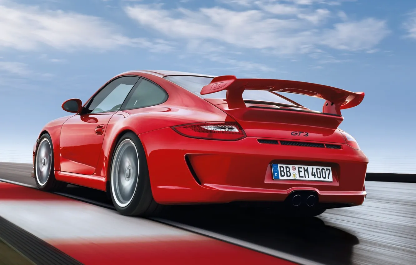 Фото обои 911, 997, Porsche, Порше, вид сзади, GT3, ГТ3.красный