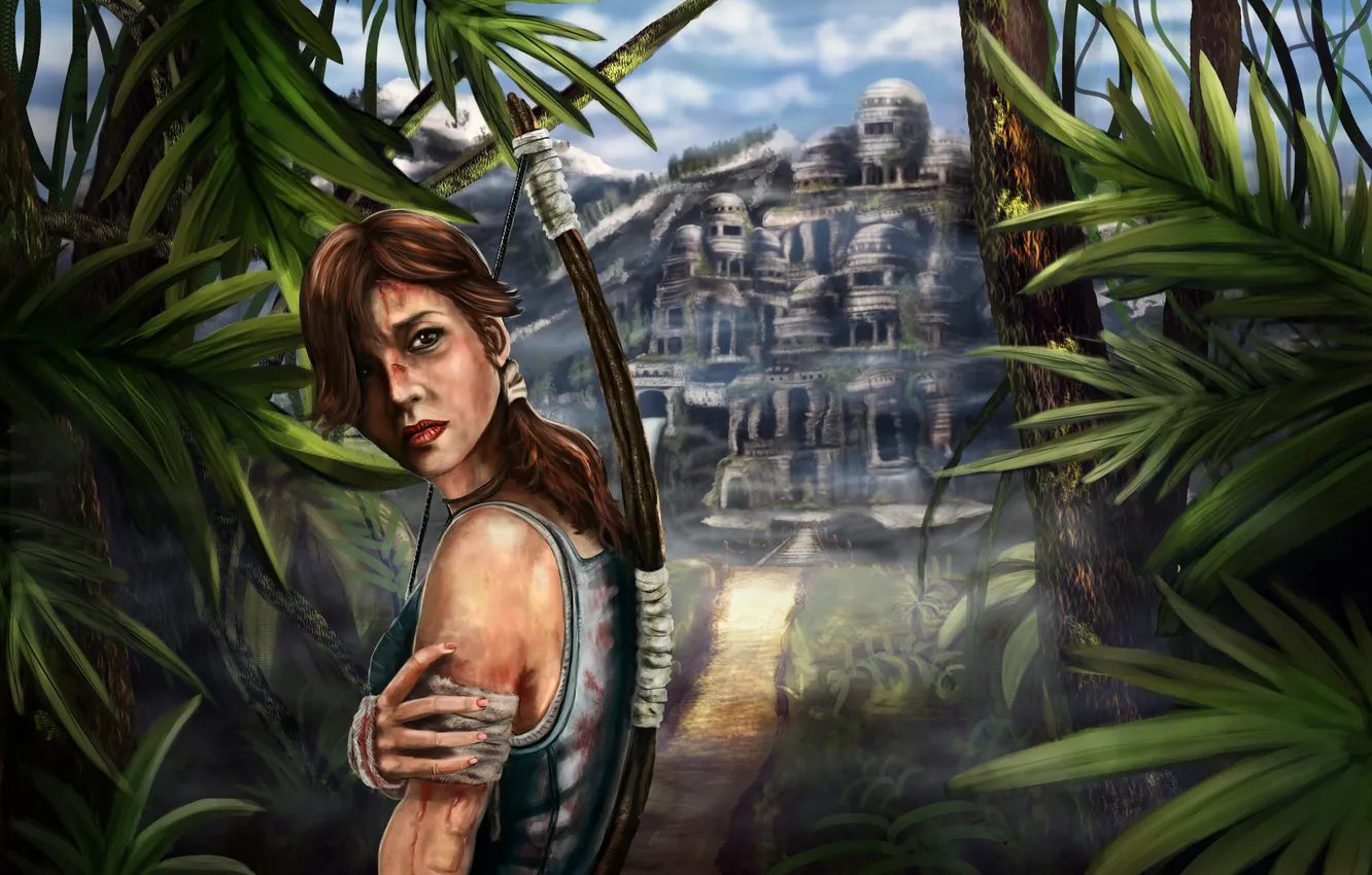 Фото обои взгляд, Tomb Raider, девушкагород