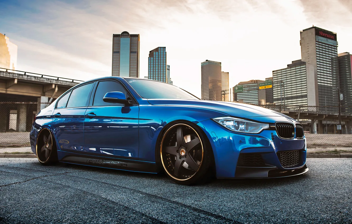 Фото обои BMW, blue, 335i, stance, f30, frontside