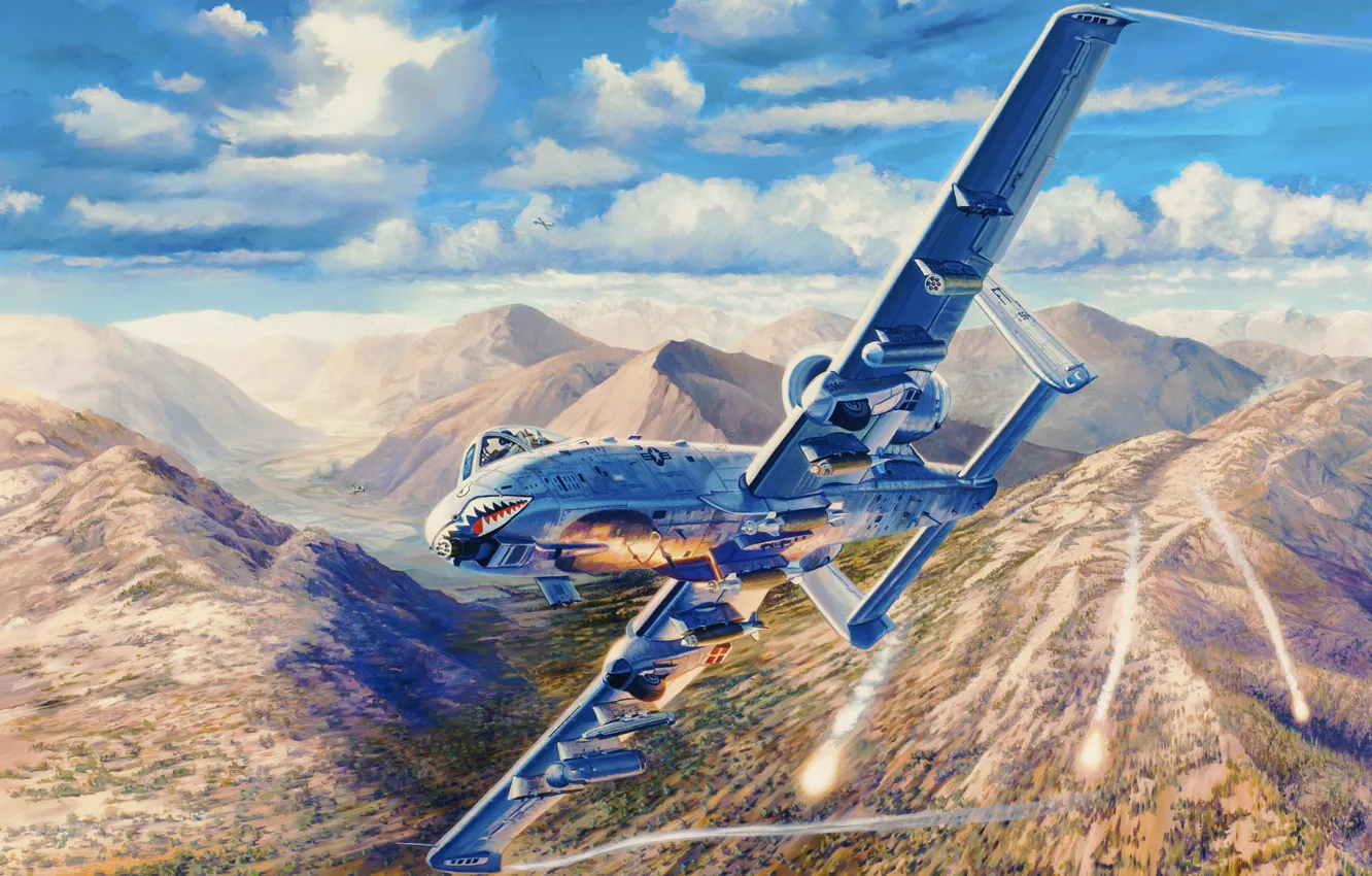 Фото обои war, art, painting, aviation, Fairchild Republic A-10 Thunderbolt II