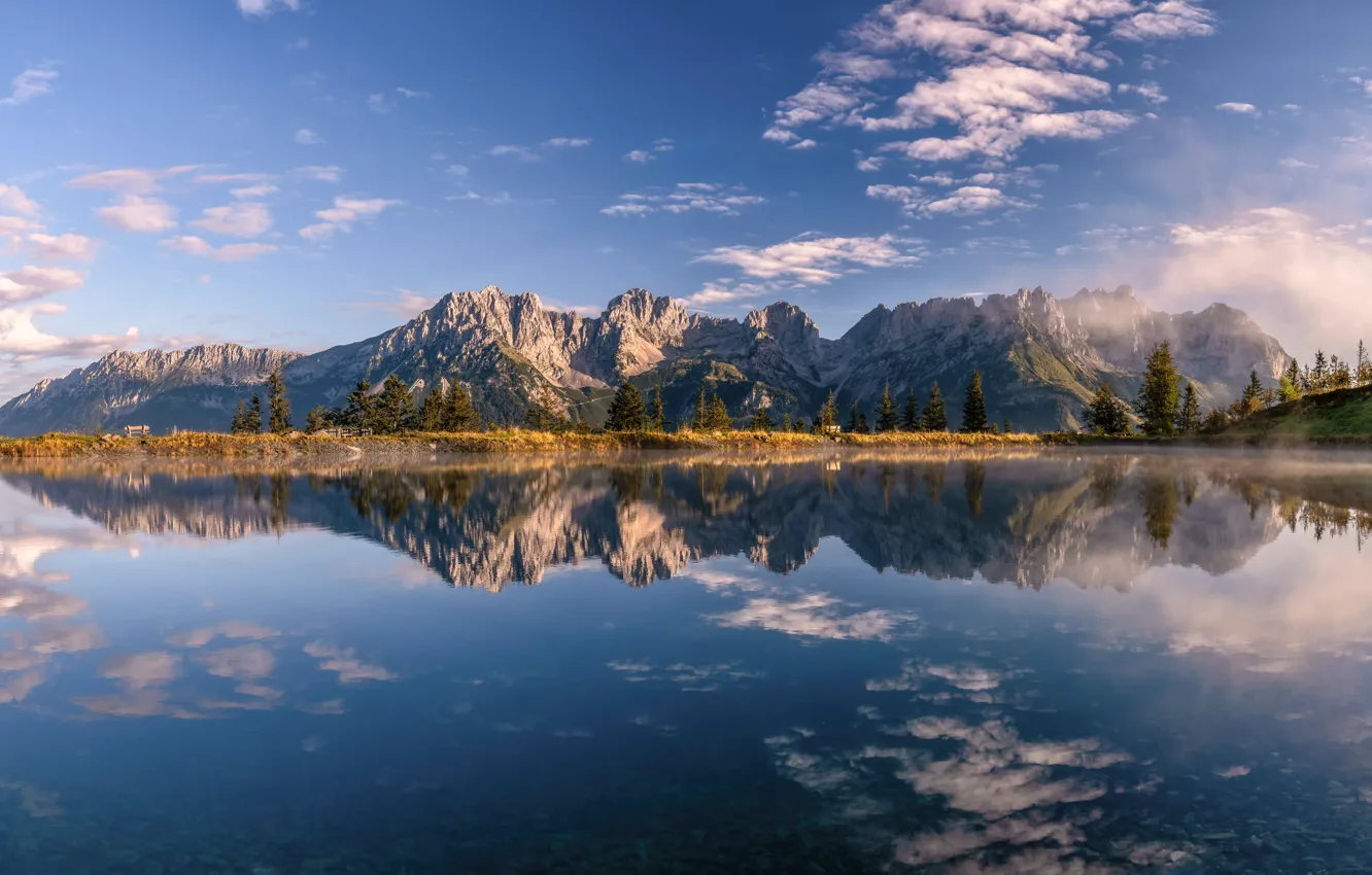 Фото обои горы, озеро, отражение, Австрия, Austria, Тироль, Tyrol, Wilder Kaiser