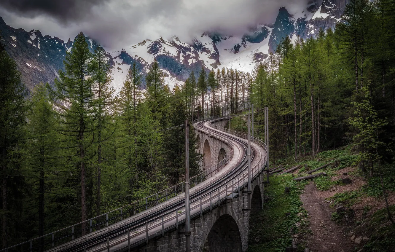 Фото обои Франция, Горы, Мосты, Chamonix, Железные дороги