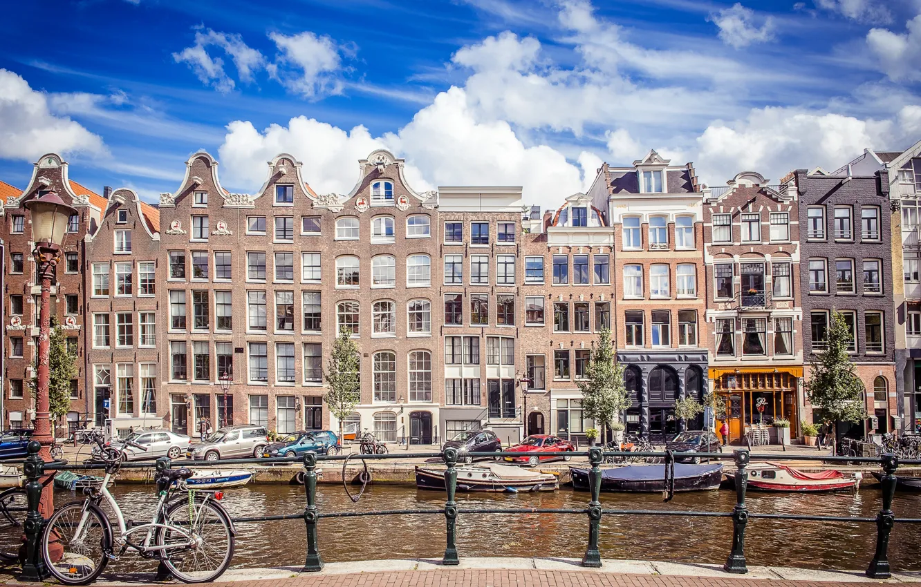 Фото обои дома, Амстердам, канал, Нидерланды