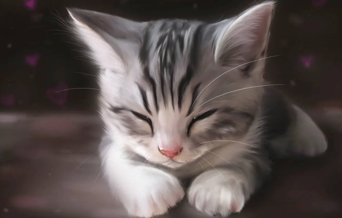 Фото обои кошка, кот, морда, котенок, рисунок, арт, спит