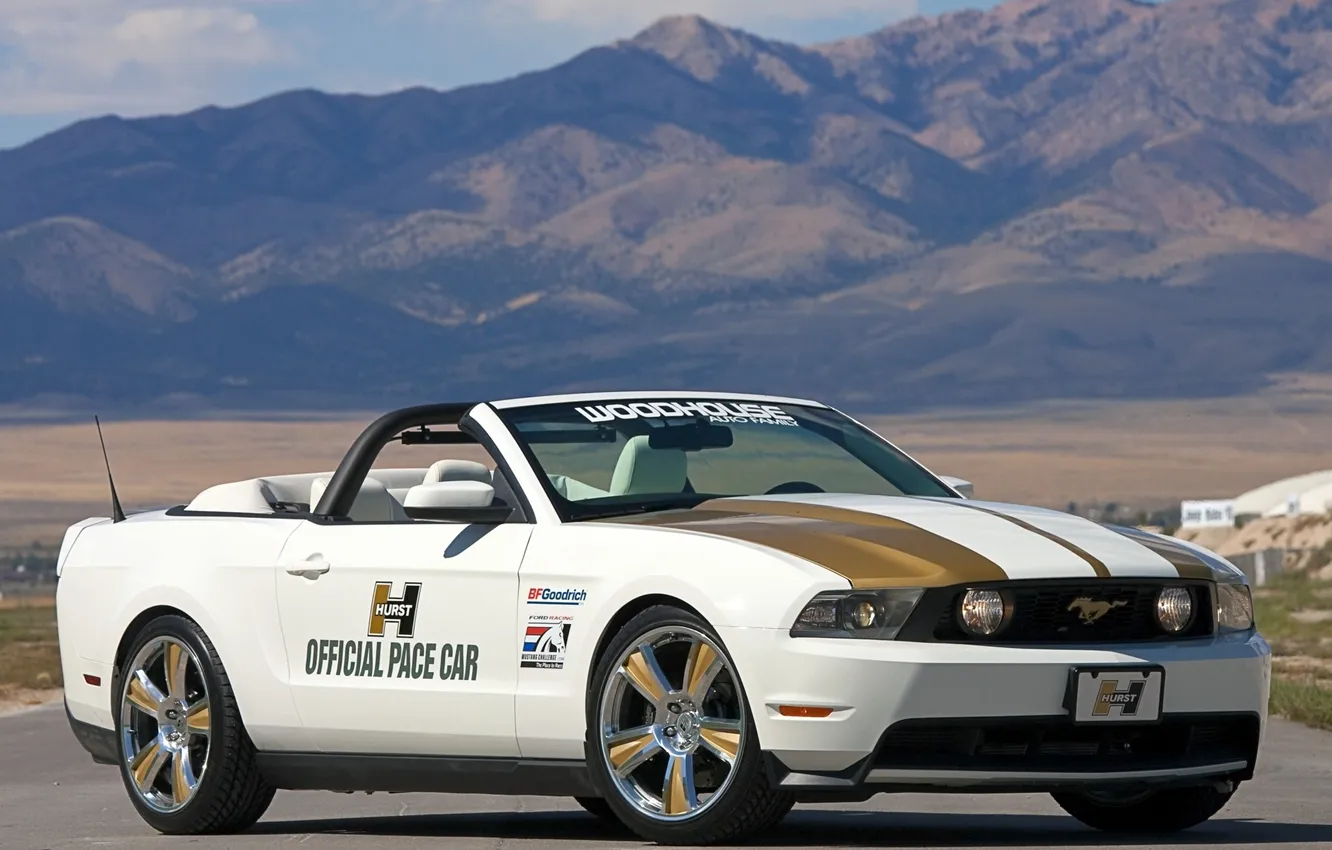 Фото обои Mustang, Ford, Горы, Горизонт, Пустыня, Машина, Кабриолет, Трасса