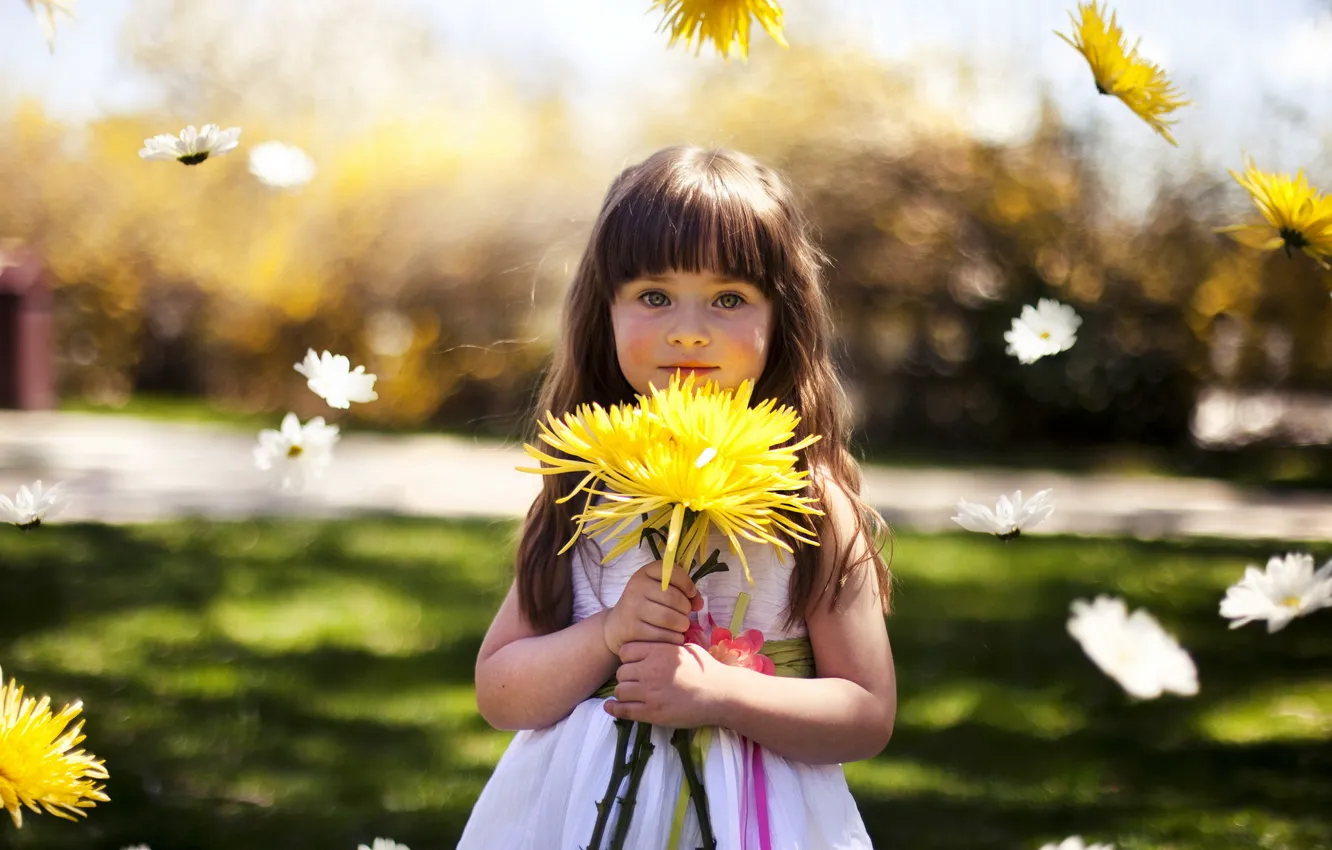 Фото обои цветы, настроение, девочка