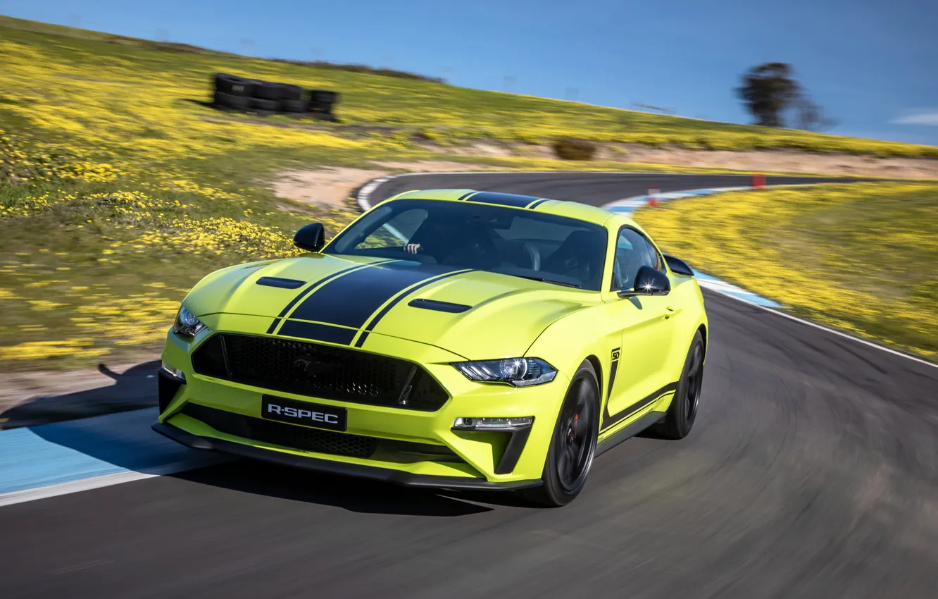Фото обои скорость, Mustang, Ford, гоночный трек, AU-Spec, R-Spec, 2019, Australia version