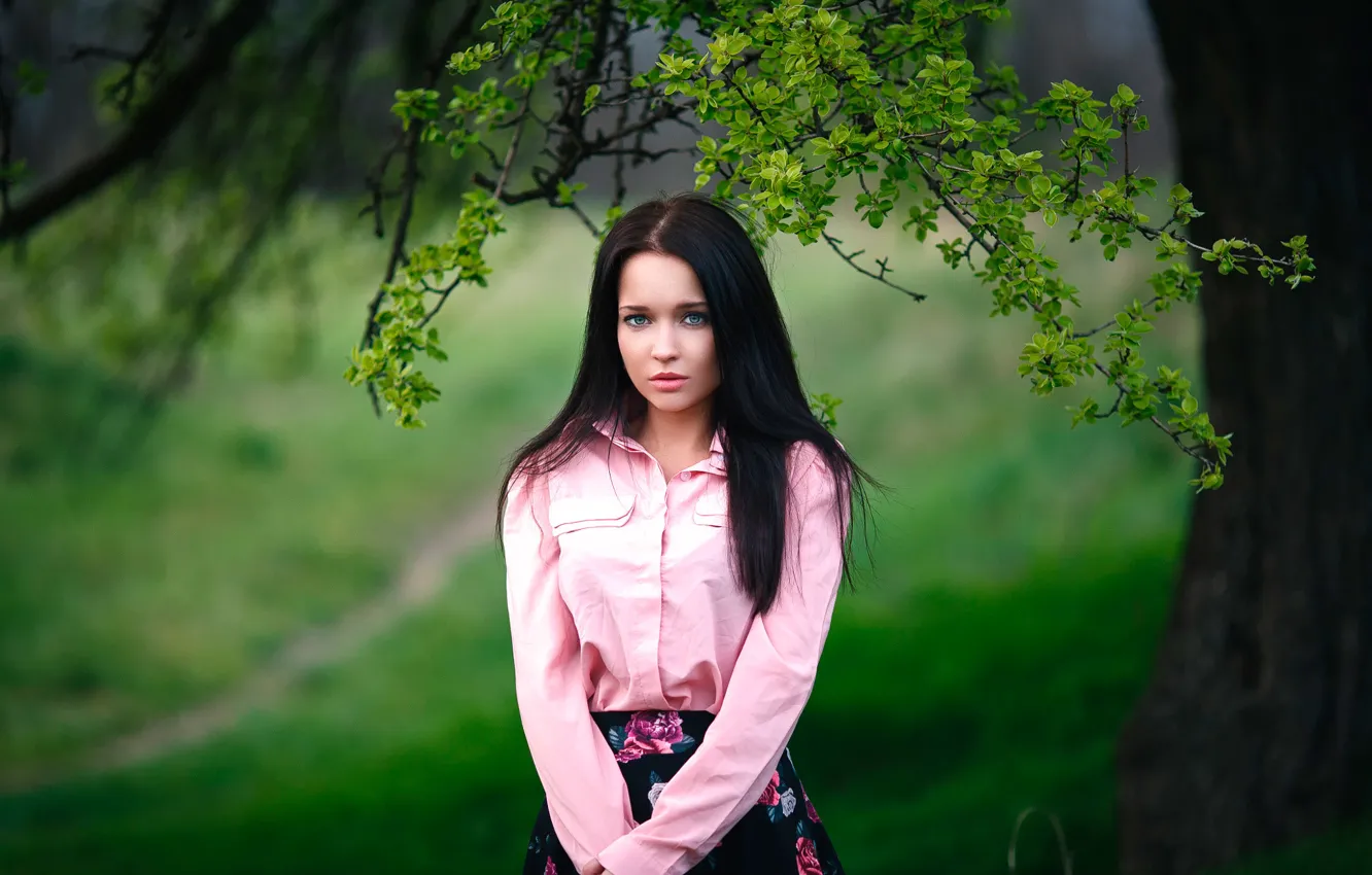 Фото обои Angelina, прелесть, боке, Denis Petrov, Girl lost in the woods