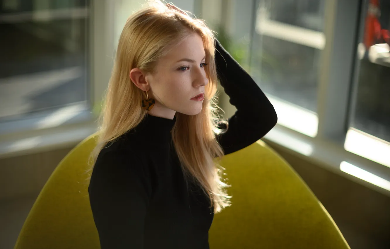 Фото обои взгляд, девушка, лицо, модель, волосы, портрет, блондинка, Kyle Cong