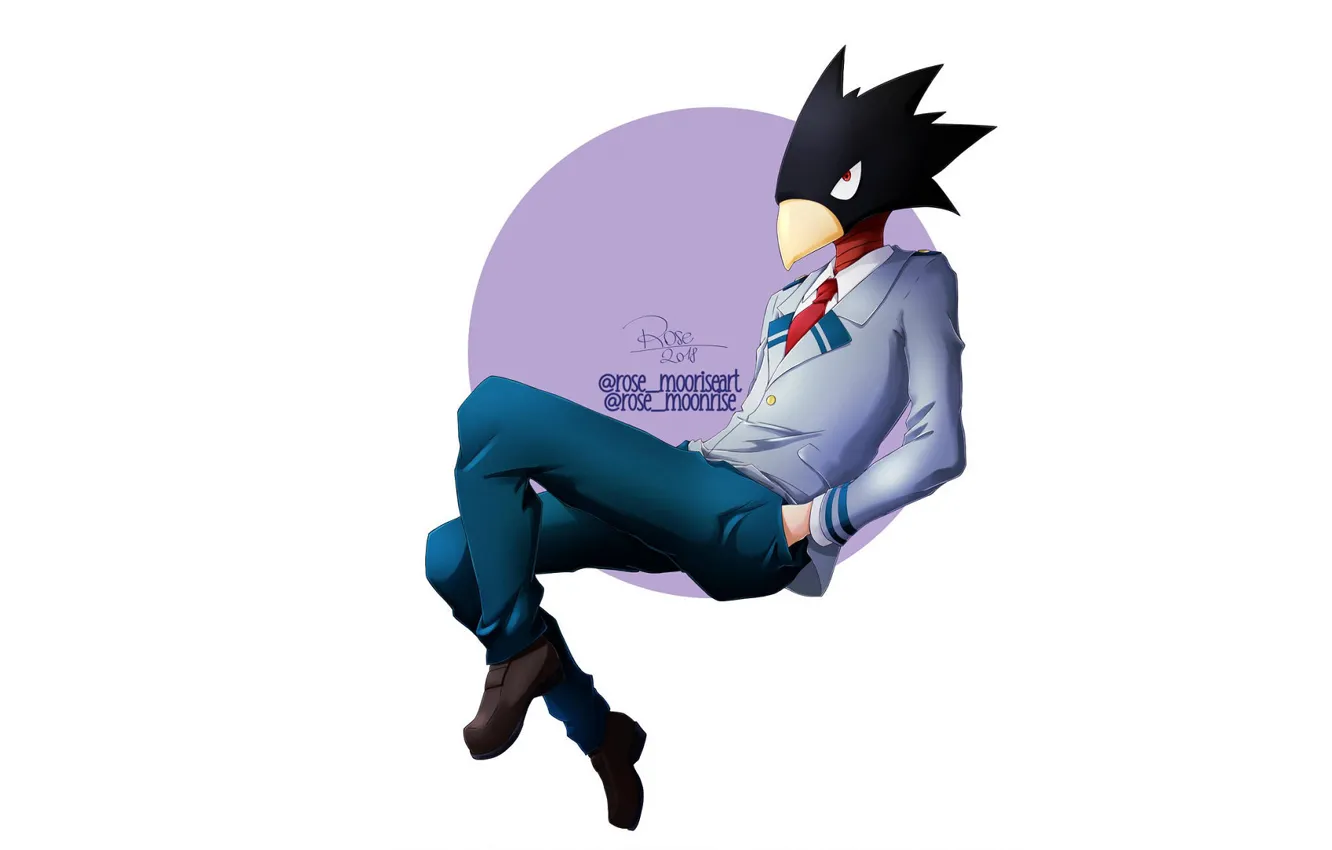 Фото обои минимализм, белый фон, парень, My Hero Academia, Boku No Hero Academia, Tokoyami Fumikage, Моя Геройская …