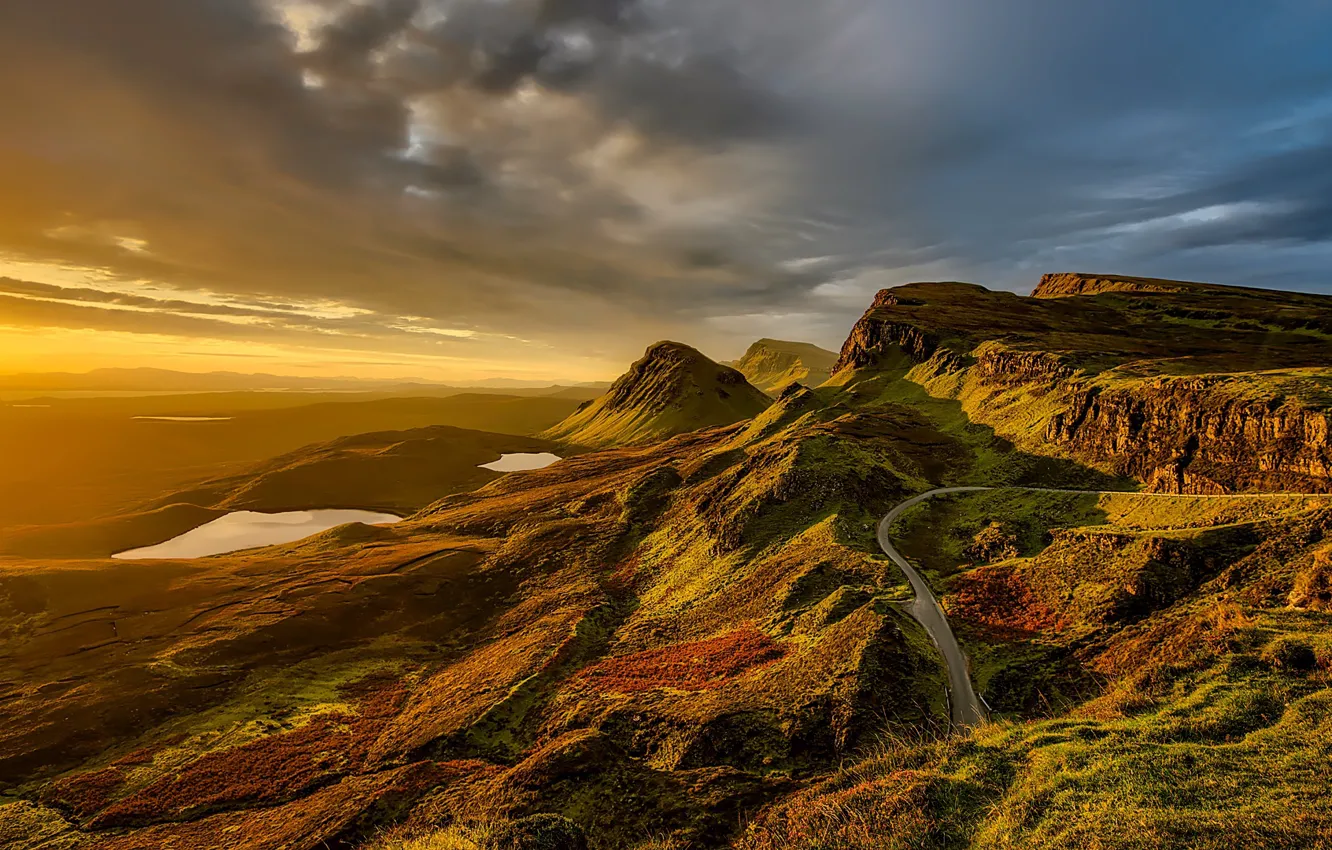 Фото обои закат, горы, холмы, Шотландия, Scotland