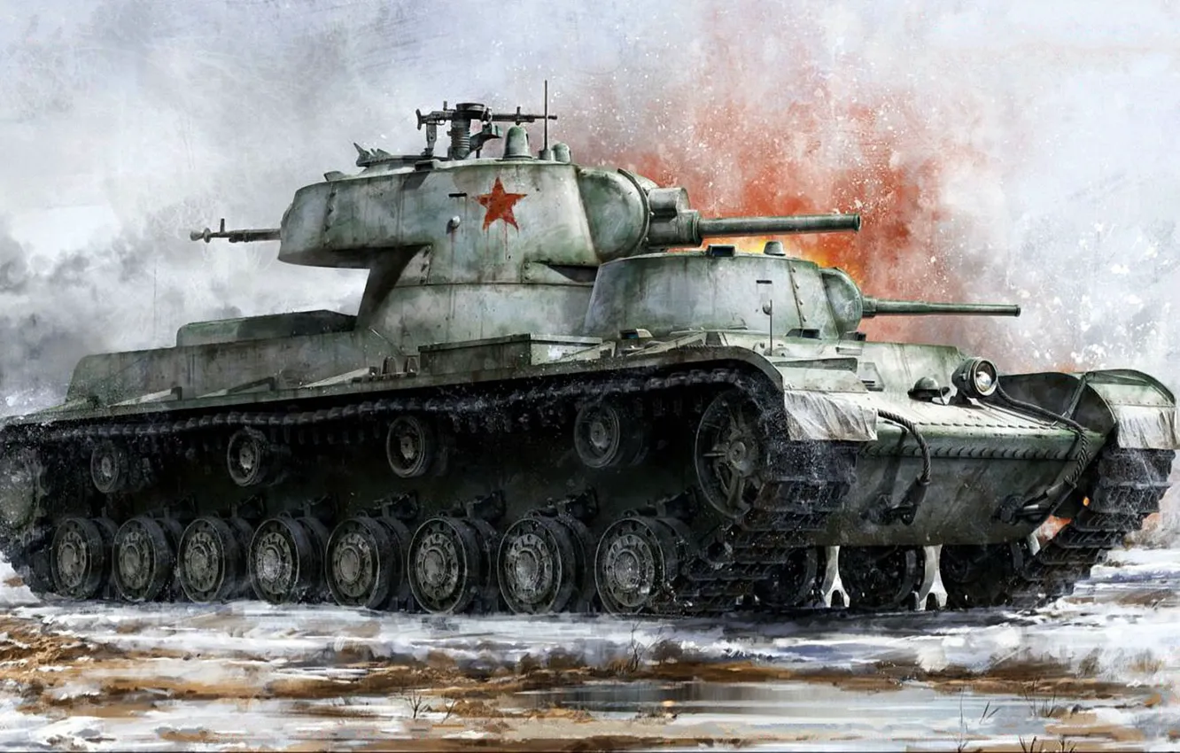 Фото обои СМК, фронтовые испытания в ходе Финской войны, опытный советский тяжёлый танк, Сергей Миронович Киров