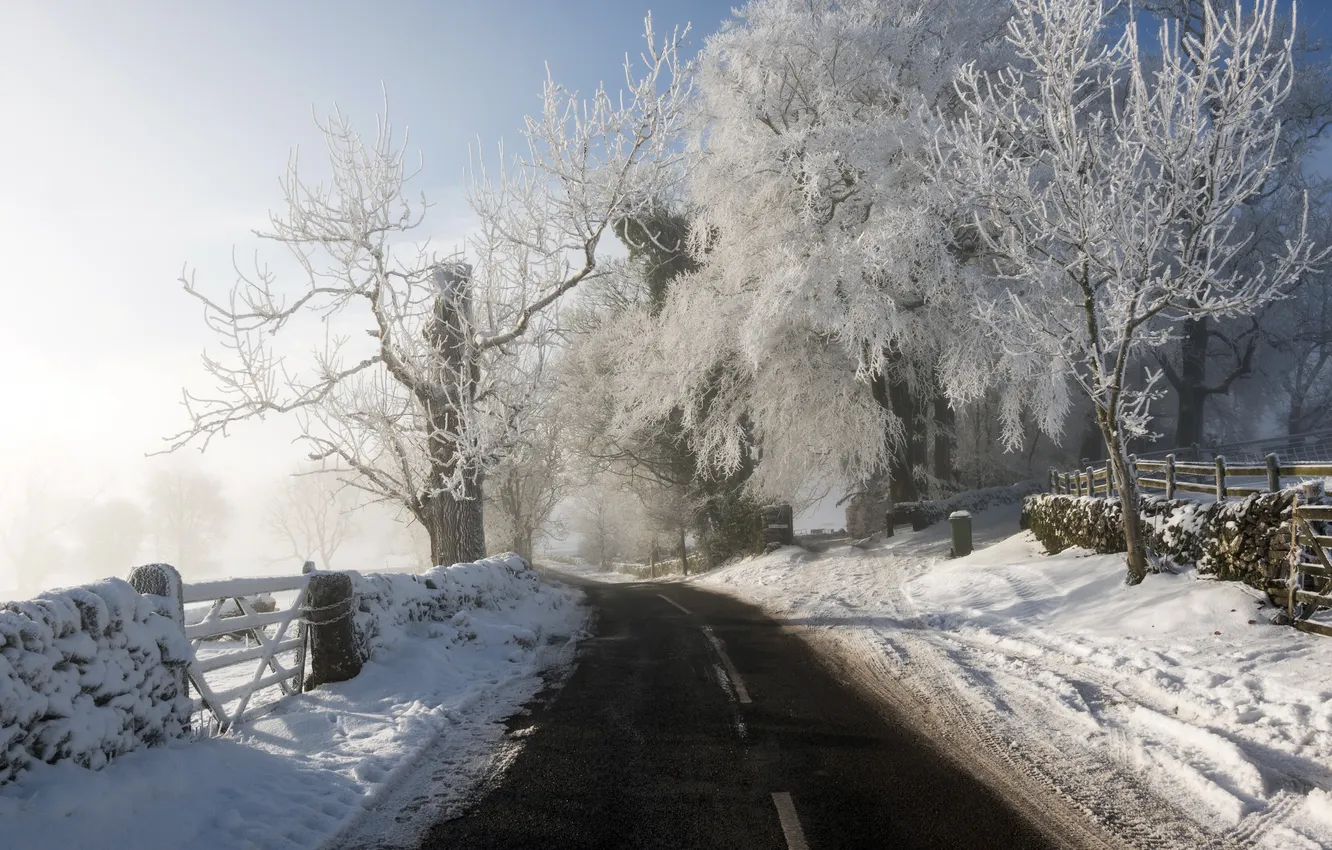 Фото обои road, winter, England, Staffordshire Moorlands, Alstonefield