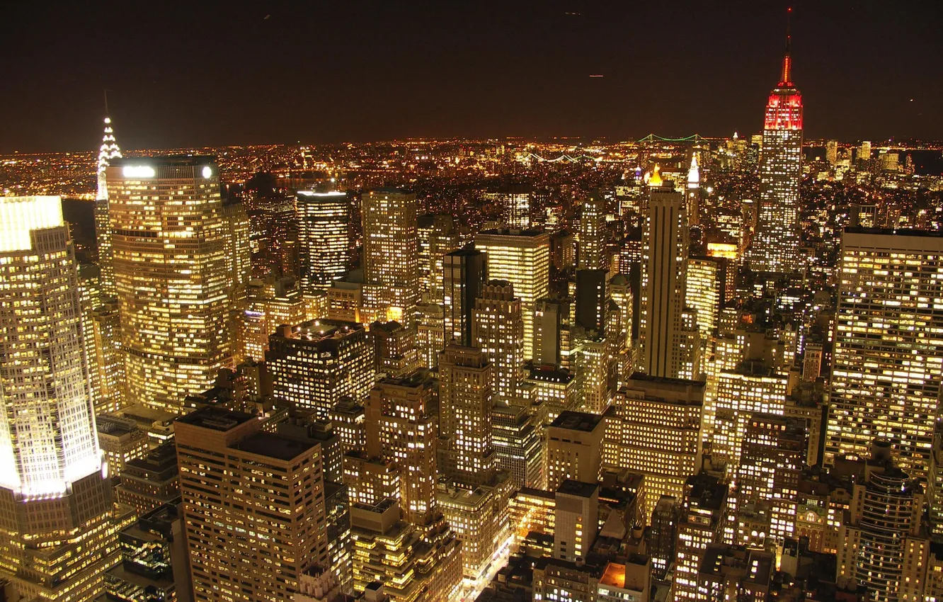 Фото обои город, ночной город, new york, нью йорк, пецзаж