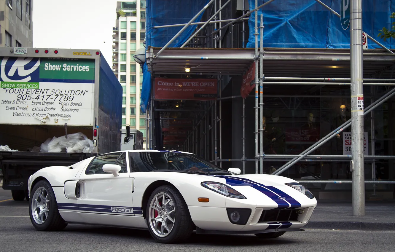 Фото обои Ford, Stripes, Blue, Street, gt, White