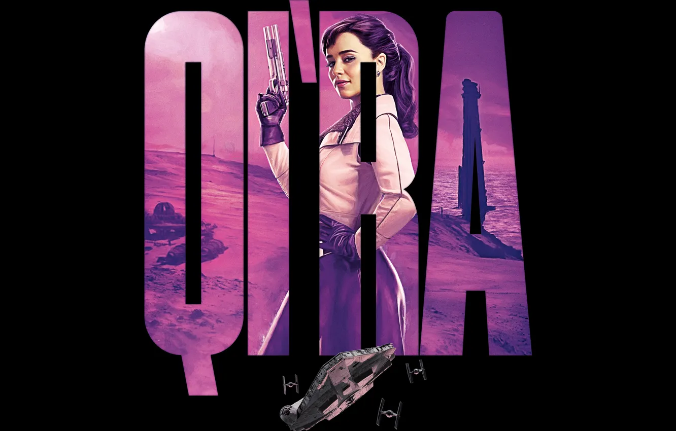 Фото обои фантастика, черный фон, постер, Emilia Clarke, Эмилия Кларк, Хан Соло: Звёздные Войны. Истории, Solo: A …