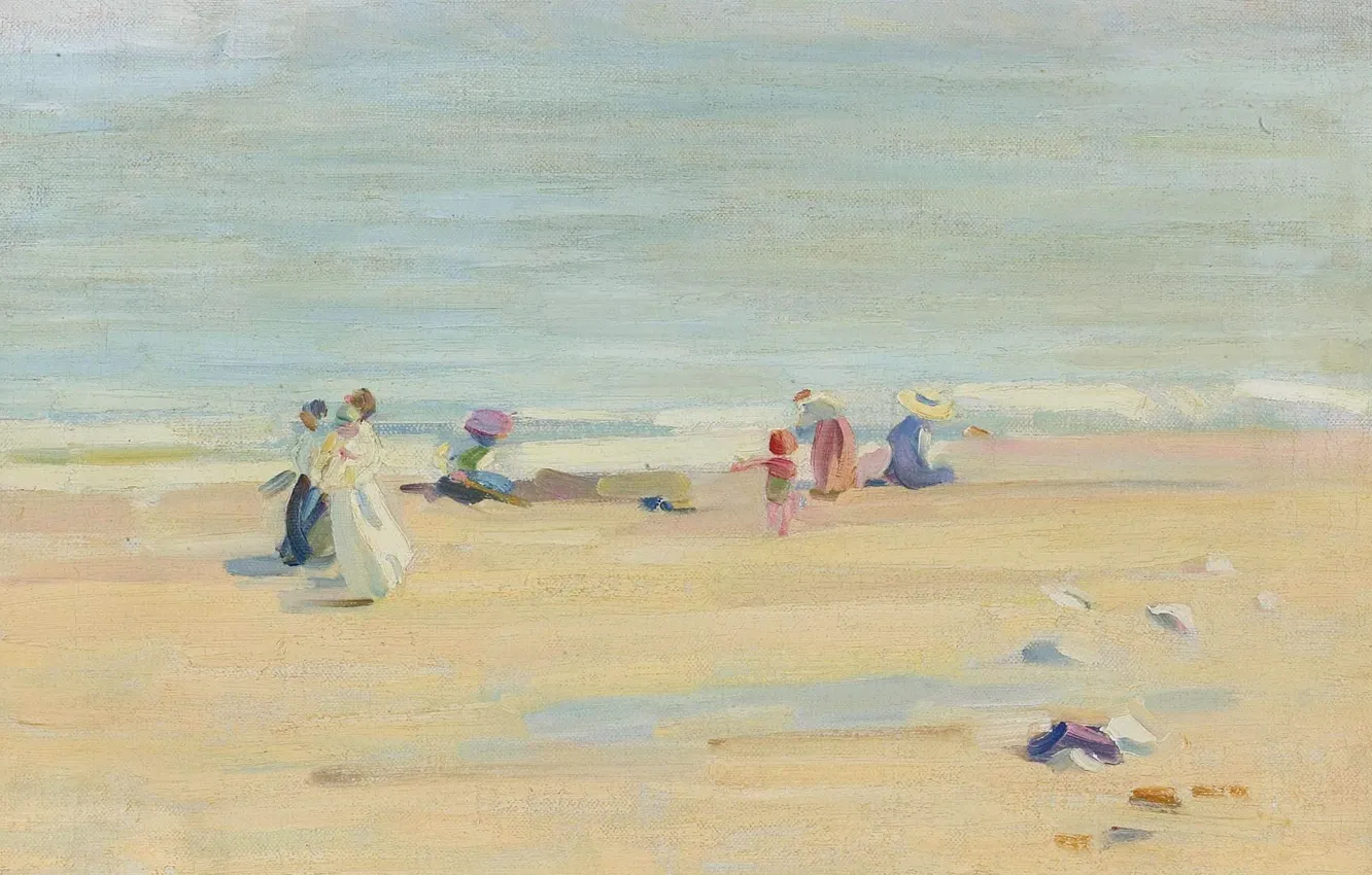 Фото обои море, пляж, пейзаж, картина, Хелен Макниколл, An English Beach, Helen Galloway McNicoll