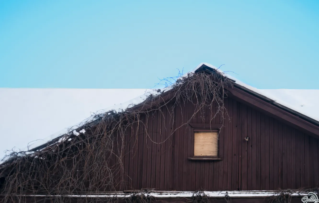 Фото обои зима, крыша, дом, минимализм