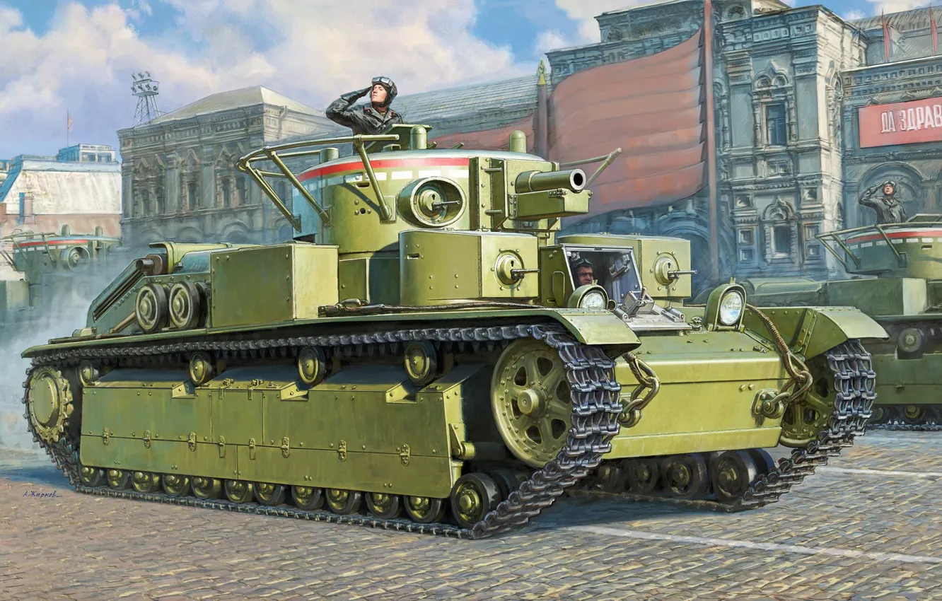 Фото обои танк, СССР, РККА, Средний, Т-28, Бронетанковые войска, трехбашенный