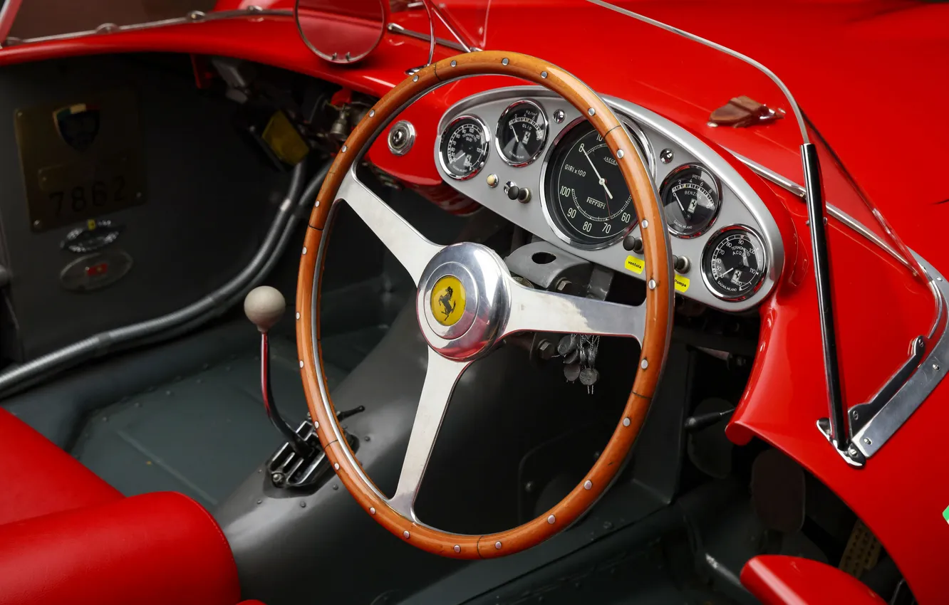 Фото обои Феррари, руль, Ferrari, суперкар, supercar, панель приборов, 1957, ретро автомобили