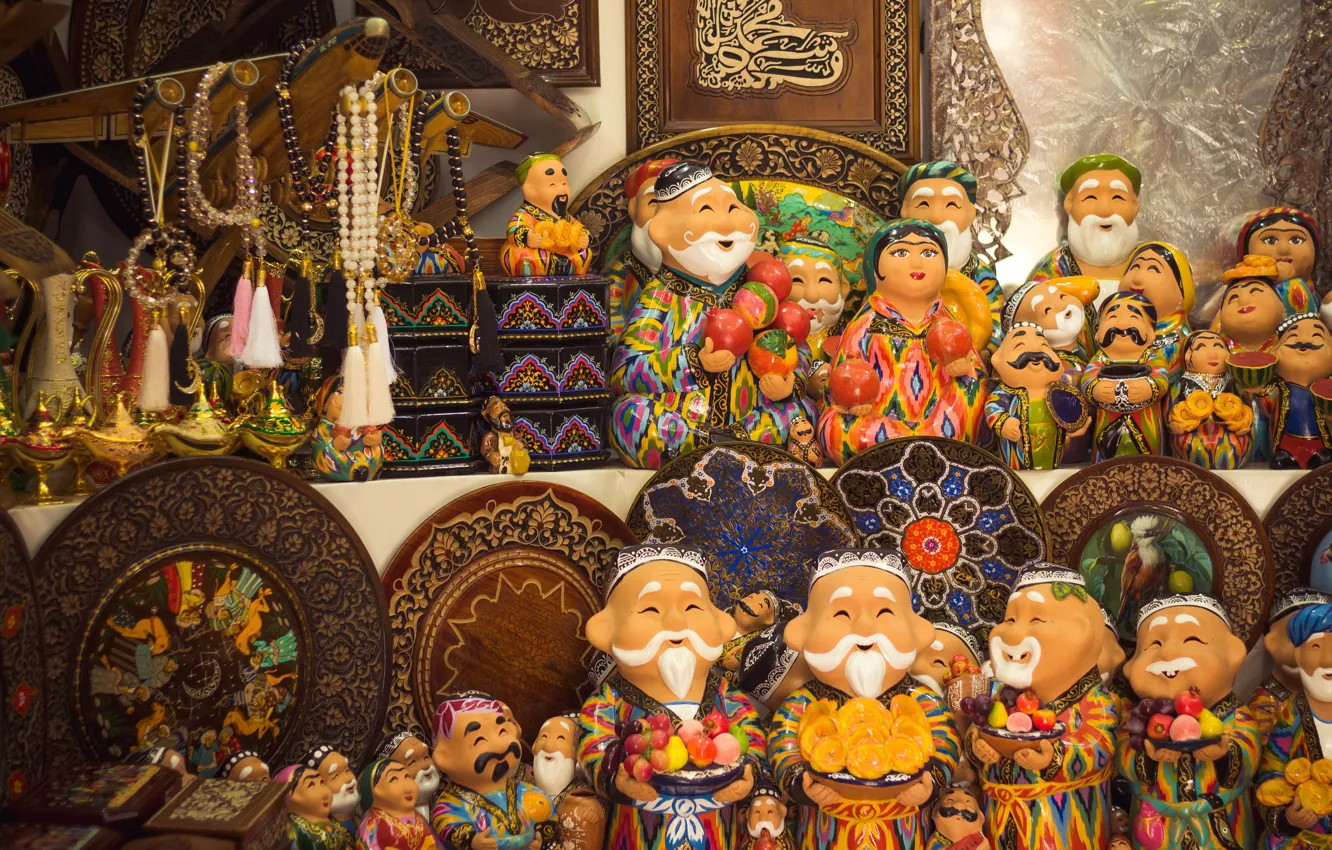 Фото обои east, uzbekistan, ornament, tashkent, old city, national shop, souvenirs, wooden goods