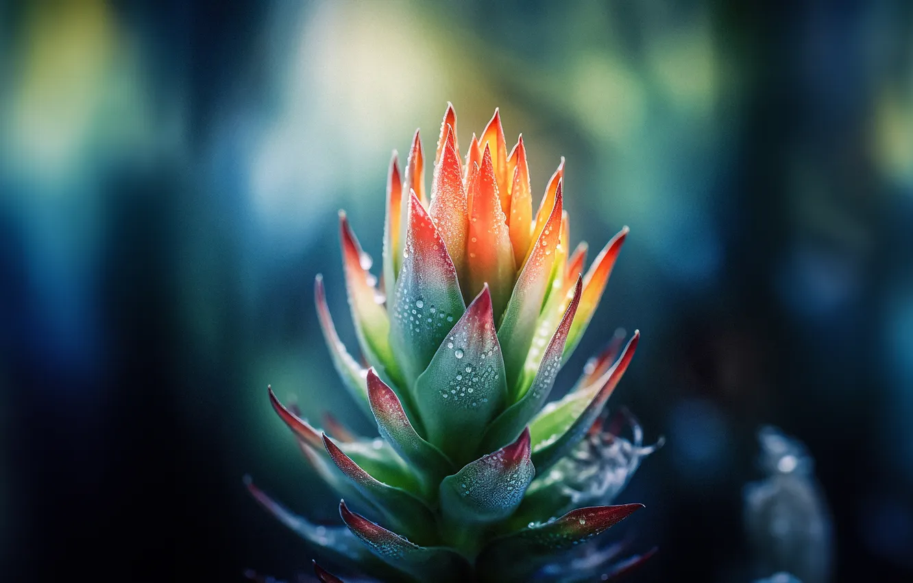 Фото обои Macro, Plant, Water drops, Bokeh Background, Dew Drops, Closeup Photography