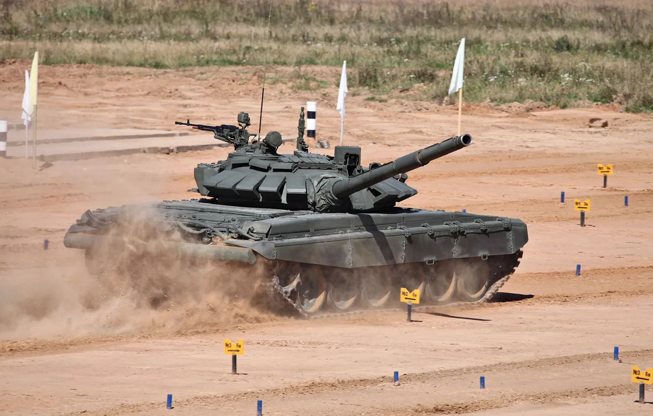 Фото обои поле, танк, Россия, испытания, военная техника, Т-72 Б3