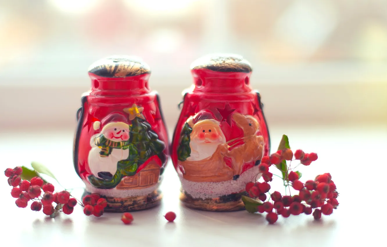 Фото обои зима, ягоды, Рождество, красные, Новый год, Christmas, New Year, веточки