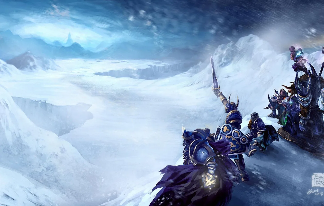 Фото обои снег, World of Warcraft, метель, wow, путники