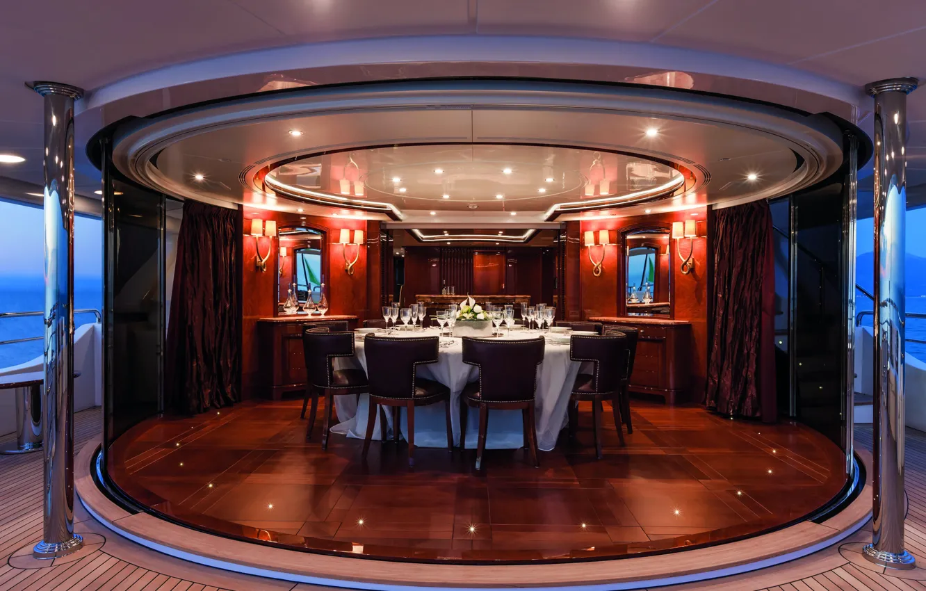 Фото обои интерьер, яхта, салон, столовая, superyacht, luxury yacht, checkmate, upper saloon