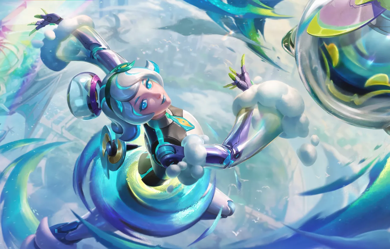 Фото обои взгляд, game, character, красивая девушка, персонаж, механика, League of Legends, LOL