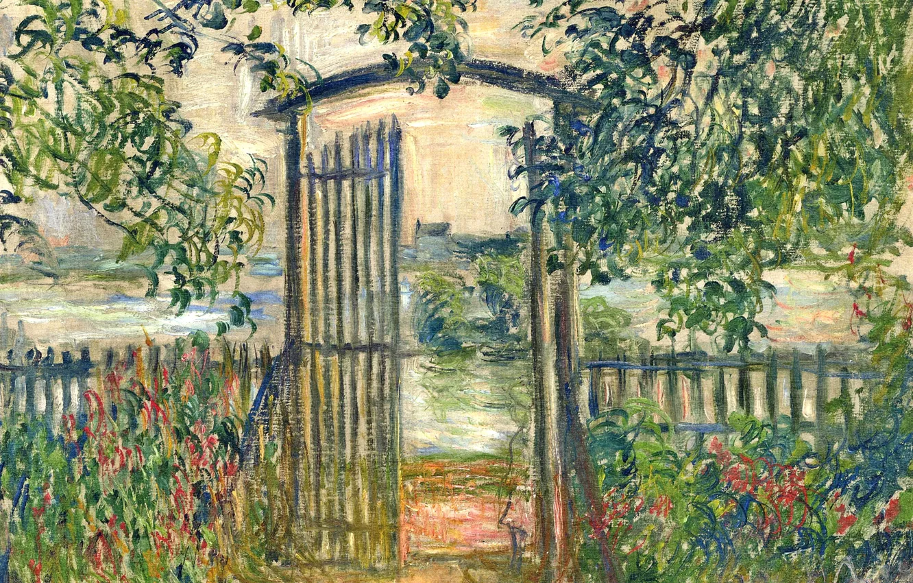 Фото обои пейзаж, картина, Клод Моне, Садовые Ворота в Ветёе