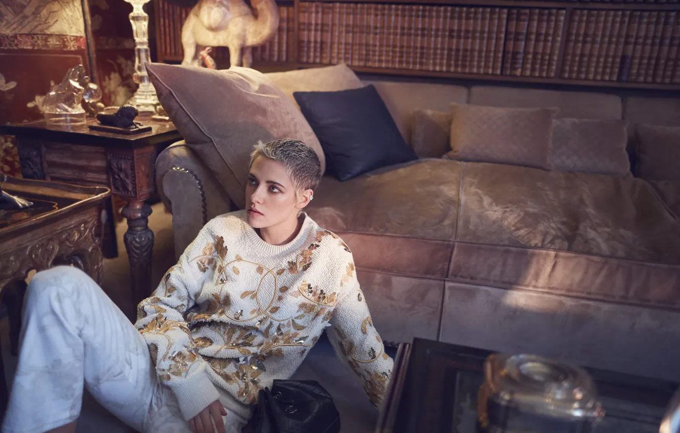 Фото обои Kristen Stewart, hair, interior, look, sofa, actress