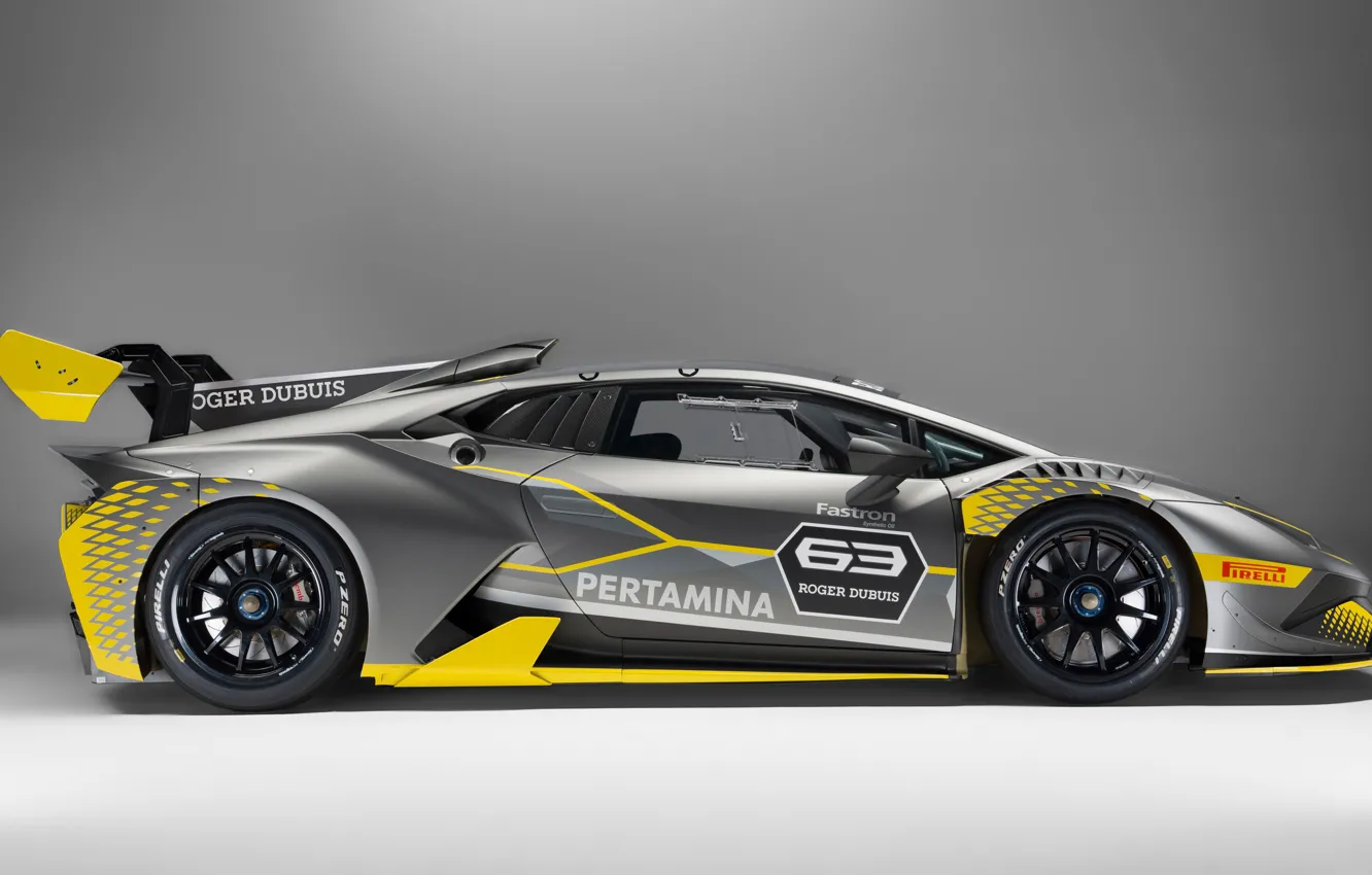 Фото обои Lamborghini, гоночное авто, вид сбоку, Huracan, Super Trofeo Evo