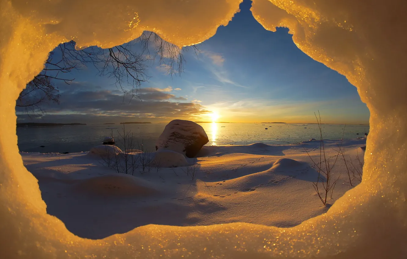 Фото обои снег, пейзаж, природа, утро