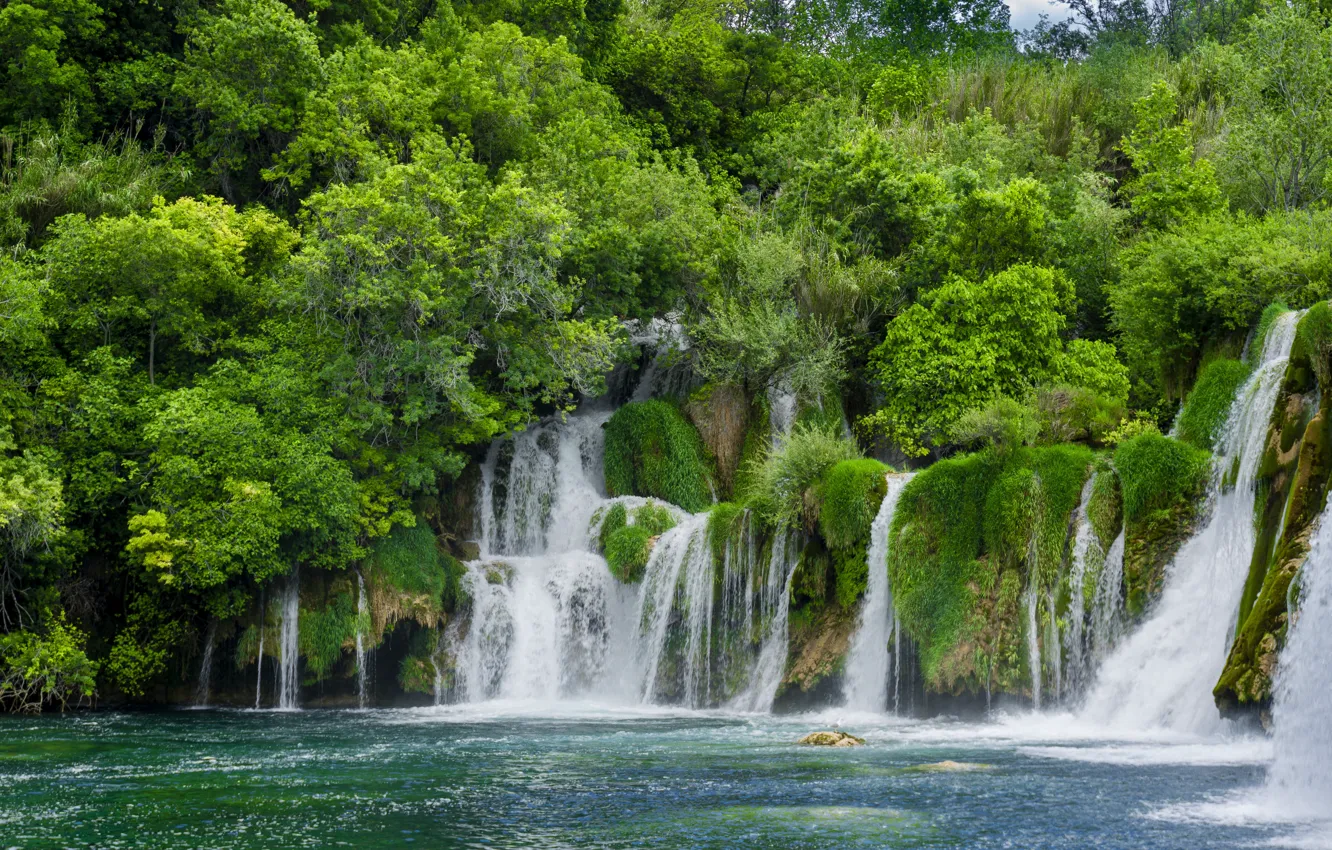 Фото обои пейзаж, камни, водопад