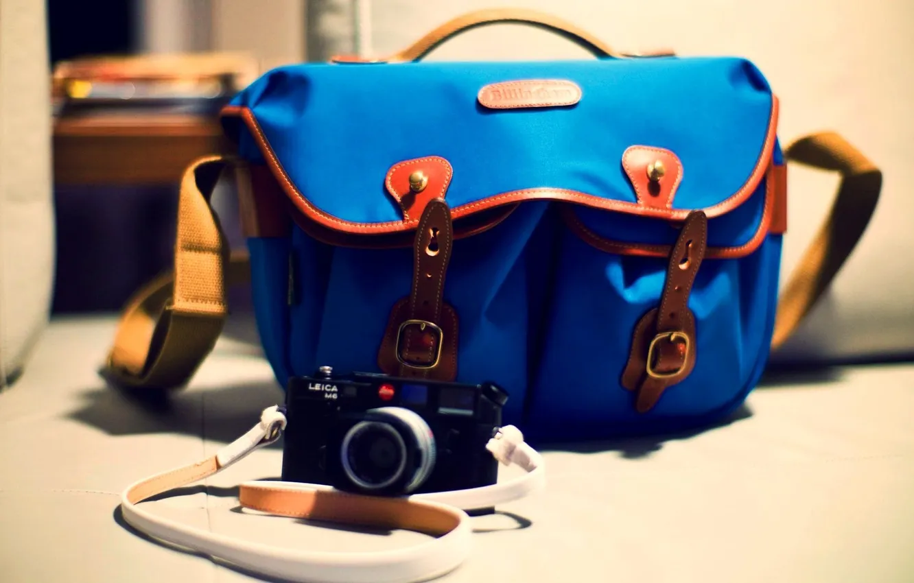 Фото обои фотоаппарат, сумка, синяя